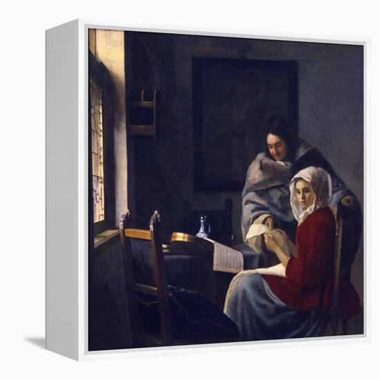 Girl Interrupted at Her Music, C. 1660-Johannes Vermeer-Framed Premier Image Canvas