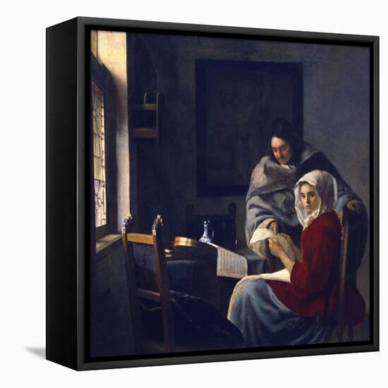 Girl Interrupted in Her Music-Johannes Vermeer-Framed Premier Image Canvas
