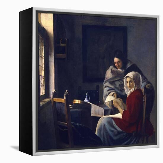 Girl Interrupted in Her Music-Johannes Vermeer-Framed Premier Image Canvas
