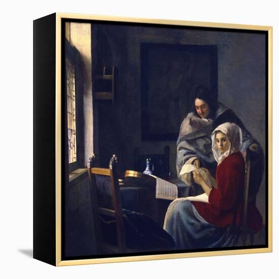 Girl Interrupted in Her Music-Johannes Vermeer-Framed Premier Image Canvas