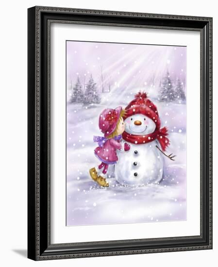 Girl Kissing Snowman-MAKIKO-Framed Giclee Print