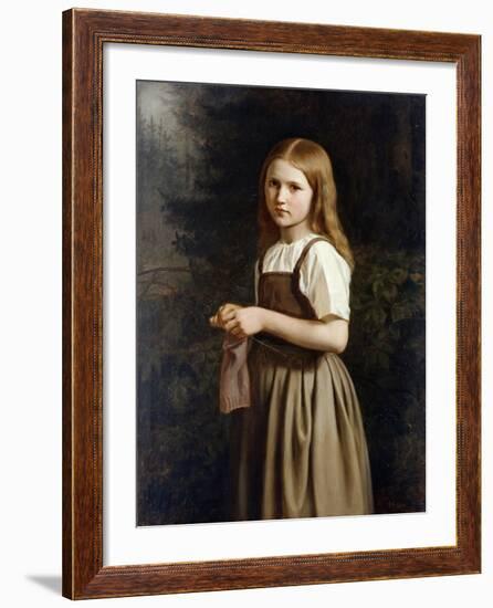 Girl Knitting, 1854-Minna Heeren-Framed Giclee Print