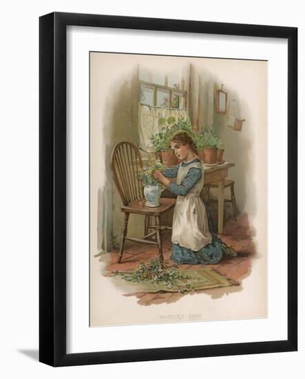 Girl, Mother's Posy 1887-Harriett M Bennett-Framed Art Print