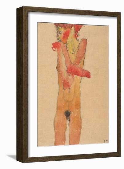 Girl nude with folded arms, 1910-Egon Schiele-Framed Giclee Print