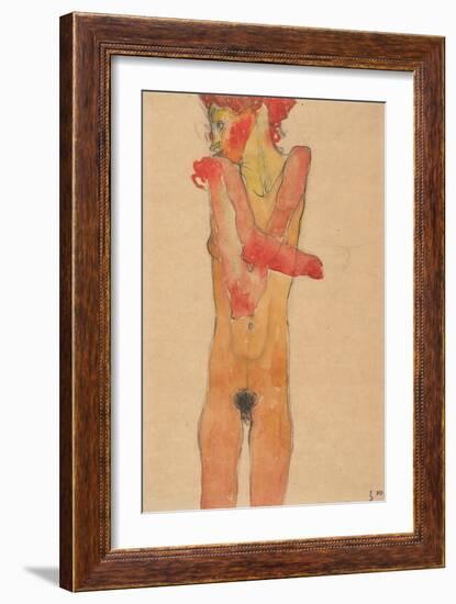 Girl nude with folded arms, 1910-Egon Schiele-Framed Giclee Print