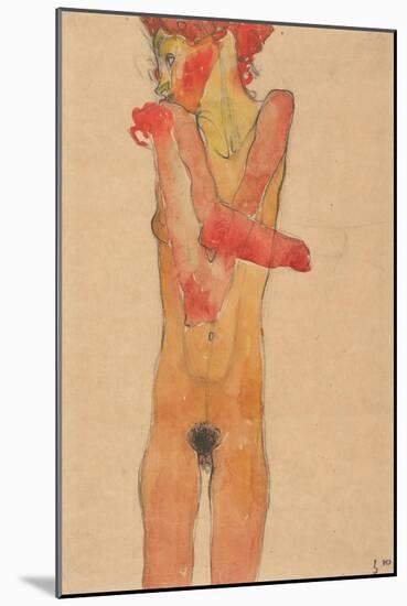 Girl nude with folded arms, 1910-Egon Schiele-Mounted Giclee Print