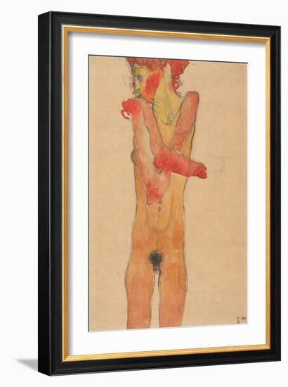 Girl nude with folded arms, 1910-Egon Schiele-Framed Giclee Print