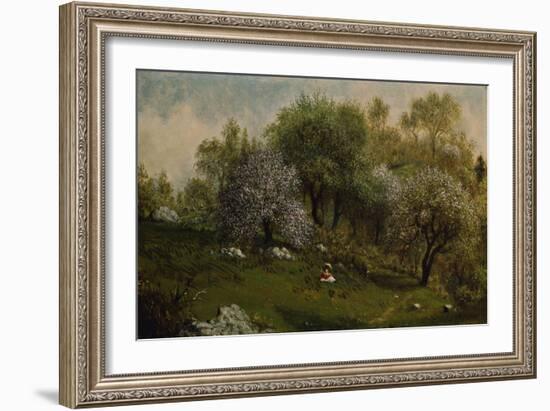 Girl on a Hillside, Apple Blossoms, 1874-Martin Johnson Heade-Framed Giclee Print