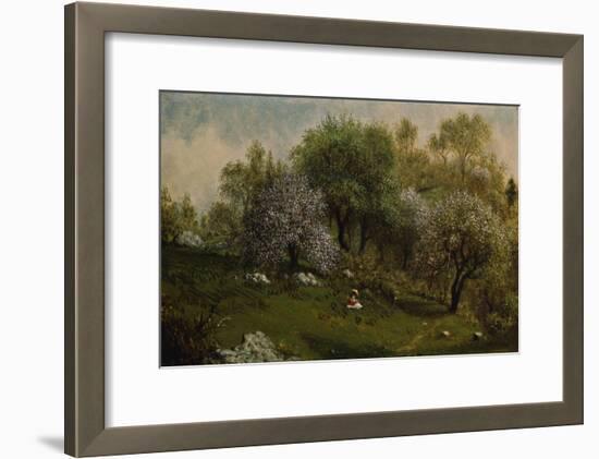 Girl on a Hillside, Apple Blossoms, 1874-Martin Johnson Heade-Framed Giclee Print