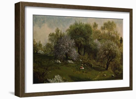 Girl on a Hillside, Apple Blossoms, 1874-Martin Johnson Heade-Framed Giclee Print