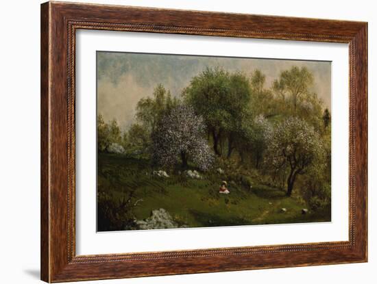 Girl on a Hillside, Apple Blossoms, 1874-Martin Johnson Heade-Framed Giclee Print