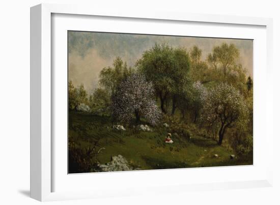 Girl on a Hillside, Apple Blossoms, 1874-Martin Johnson Heade-Framed Giclee Print