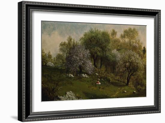 Girl on a Hillside, Apple Blossoms, 1874-Martin Johnson Heade-Framed Giclee Print