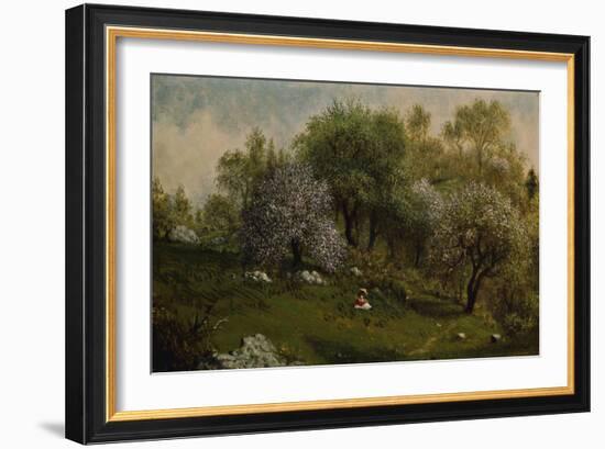 Girl on a Hillside, Apple Blossoms, 1874-Martin Johnson Heade-Framed Giclee Print