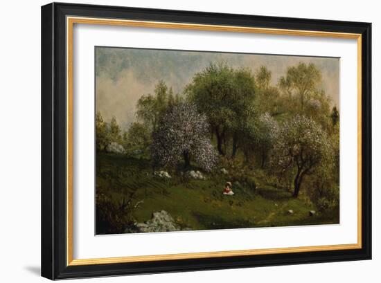 Girl on a Hillside, Apple Blossoms, 1874-Martin Johnson Heade-Framed Premium Giclee Print