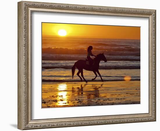 Girl on a Running Horse on the Beach-Nora Hernandez-Framed Photographic Print