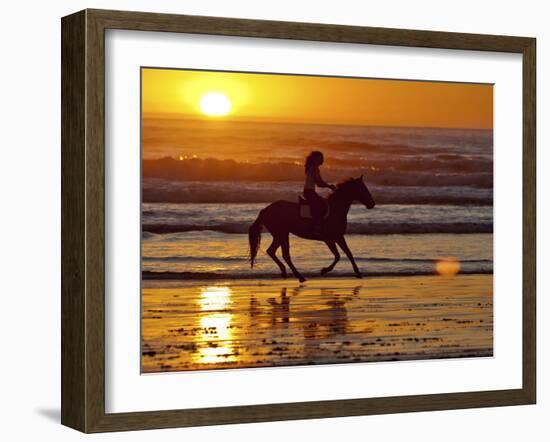 Girl on a Running Horse on the Beach-Nora Hernandez-Framed Photographic Print