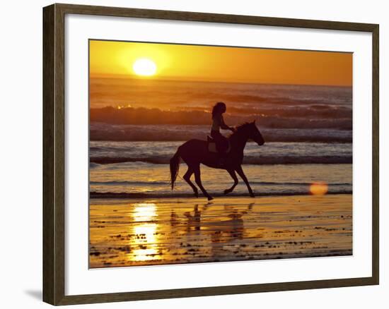 Girl on a Running Horse on the Beach-Nora Hernandez-Framed Photographic Print