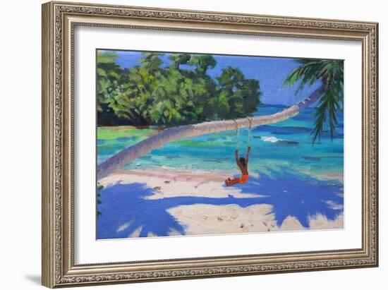 Girl on a Swing, Seychelles, 2015-Andrew Macara-Framed Premium Giclee Print