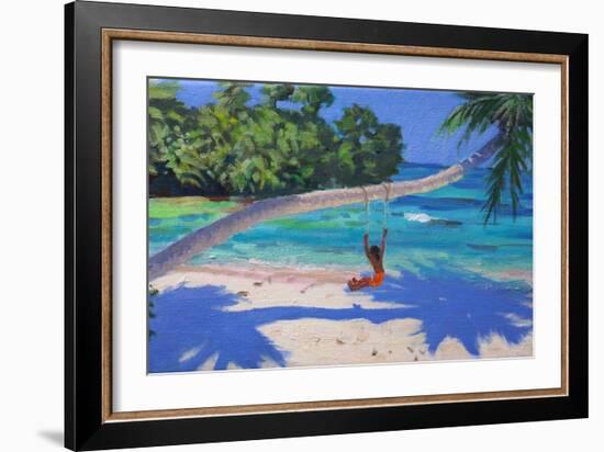 Girl on a Swing, Seychelles, 2015-Andrew Macara-Framed Premium Giclee Print