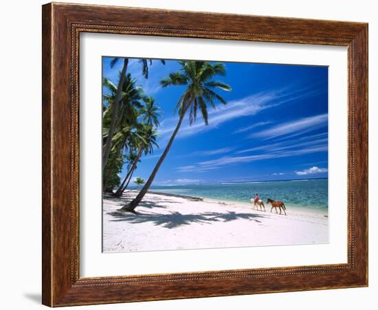 Girl on Beach and Coconut Palm Trees, Tambua Sands Resort, Fiji-David Wall-Framed Photographic Print