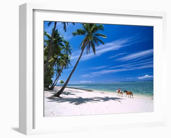 Girl on Beach and Coconut Palm Trees, Tambua Sands Resort, Fiji-David Wall-Framed Photographic Print