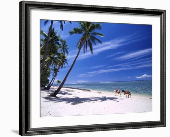 Girl on Beach with Coconut Palm Trees, Tambua Sands Resort, Coral Coast, Fiji-David Wall-Framed Photographic Print