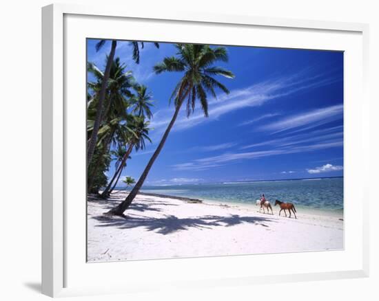 Girl on Beach with Coconut Palm Trees, Tambua Sands Resort, Coral Coast, Fiji-David Wall-Framed Photographic Print