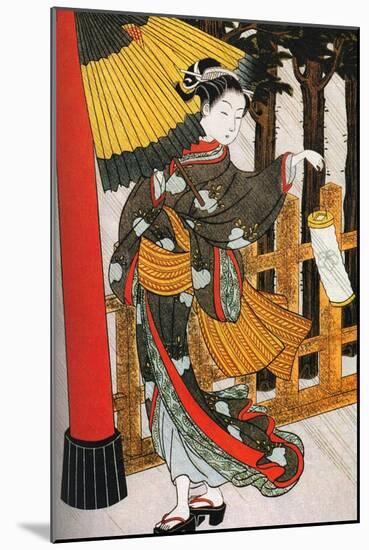 Girl on Her Way to the Shinto Shrine on a Stormy Night, 18th Century-Suzuki Harunobu-Mounted Giclee Print