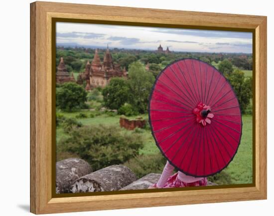 Girl Overlooking Temples of Bagan, Myanmar-Keren Su-Framed Premier Image Canvas
