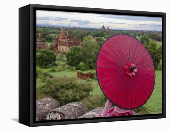 Girl Overlooking Temples of Bagan, Myanmar-Keren Su-Framed Premier Image Canvas