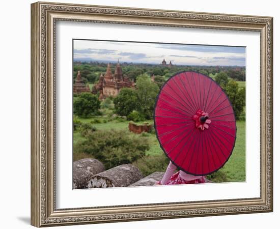 Girl Overlooking Temples of Bagan, Myanmar-Keren Su-Framed Photographic Print