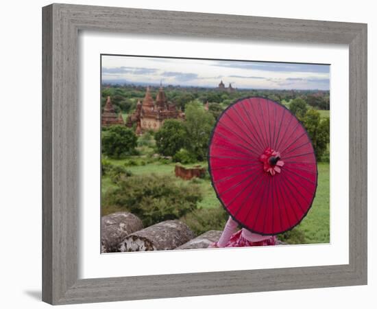 Girl Overlooking Temples of Bagan, Myanmar-Keren Su-Framed Photographic Print