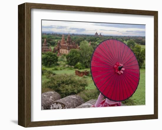 Girl Overlooking Temples of Bagan, Myanmar-Keren Su-Framed Photographic Print