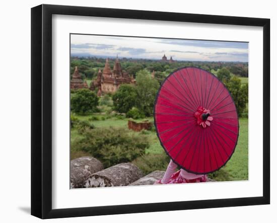 Girl Overlooking Temples of Bagan, Myanmar-Keren Su-Framed Photographic Print