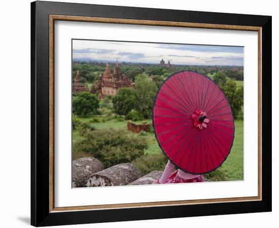 Girl Overlooking Temples of Bagan, Myanmar-Keren Su-Framed Photographic Print