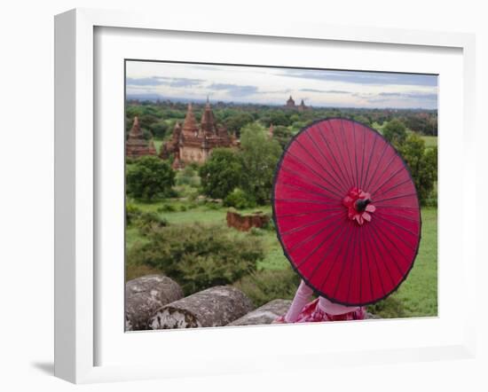 Girl Overlooking Temples of Bagan, Myanmar-Keren Su-Framed Photographic Print