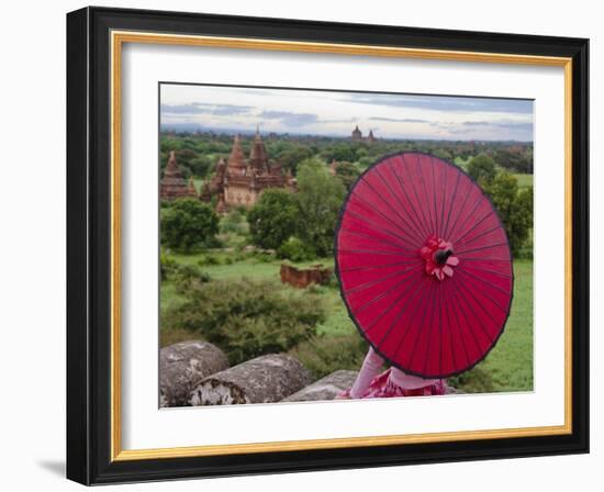 Girl Overlooking Temples of Bagan, Myanmar-Keren Su-Framed Photographic Print