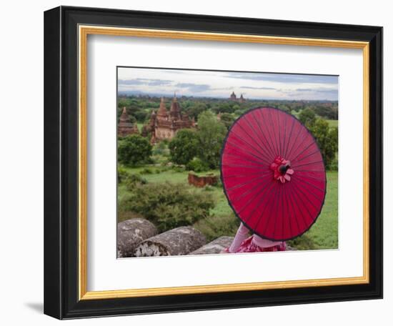 Girl Overlooking Temples of Bagan, Myanmar-Keren Su-Framed Photographic Print