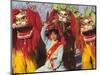 Girl Playing Lion Dance for Chinese New Year, Beijing, China-Keren Su-Mounted Photographic Print