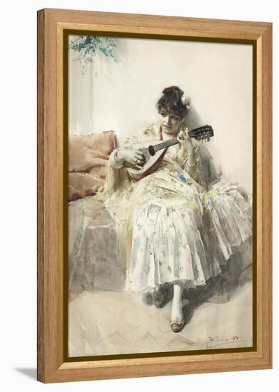 Girl Playing Mandolin, 1884-Anders Zorn-Framed Stretched Canvas