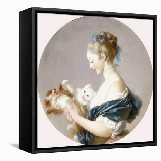 Girl Playing with a Dog and a Cat (Said to Be Marie-Madeline Colombe)-Jean-Honoré Fragonard-Framed Premier Image Canvas