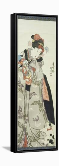 Girl Playing with Doll and a Cat-Utagawa Kunisada-Framed Premier Image Canvas