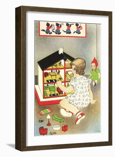 Girl Playing with Doll House-null-Framed Art Print