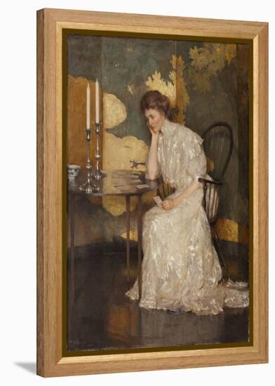 Girl Playing with Solitaire (Oil on Canvas)-Frank Weston Benson-Framed Premier Image Canvas