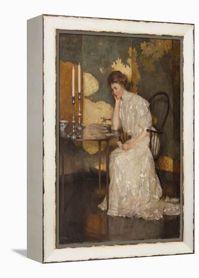 Girl Playing with Solitaire (Oil on Canvas)-Frank Weston Benson-Framed Premier Image Canvas