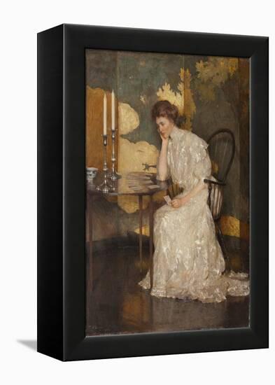 Girl Playing with Solitaire (Oil on Canvas)-Frank Weston Benson-Framed Premier Image Canvas