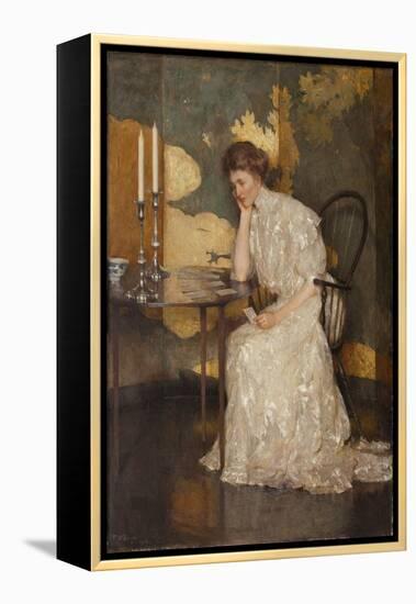 Girl Playing with Solitaire (Oil on Canvas)-Frank Weston Benson-Framed Premier Image Canvas