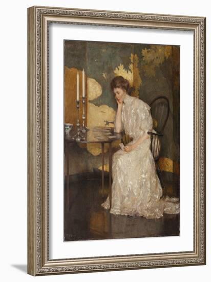 Girl Playing with Solitaire (Oil on Canvas)-Frank Weston Benson-Framed Giclee Print