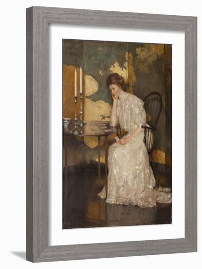 Girl Playing with Solitaire (Oil on Canvas)-Frank Weston Benson-Framed Giclee Print